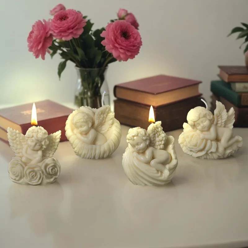 

3D Rose Angel Aroma Candle Mold DIY Christmas Shell Angel Diffuser Plaster Silicone Mould Resin Exopy Ornament Moulds