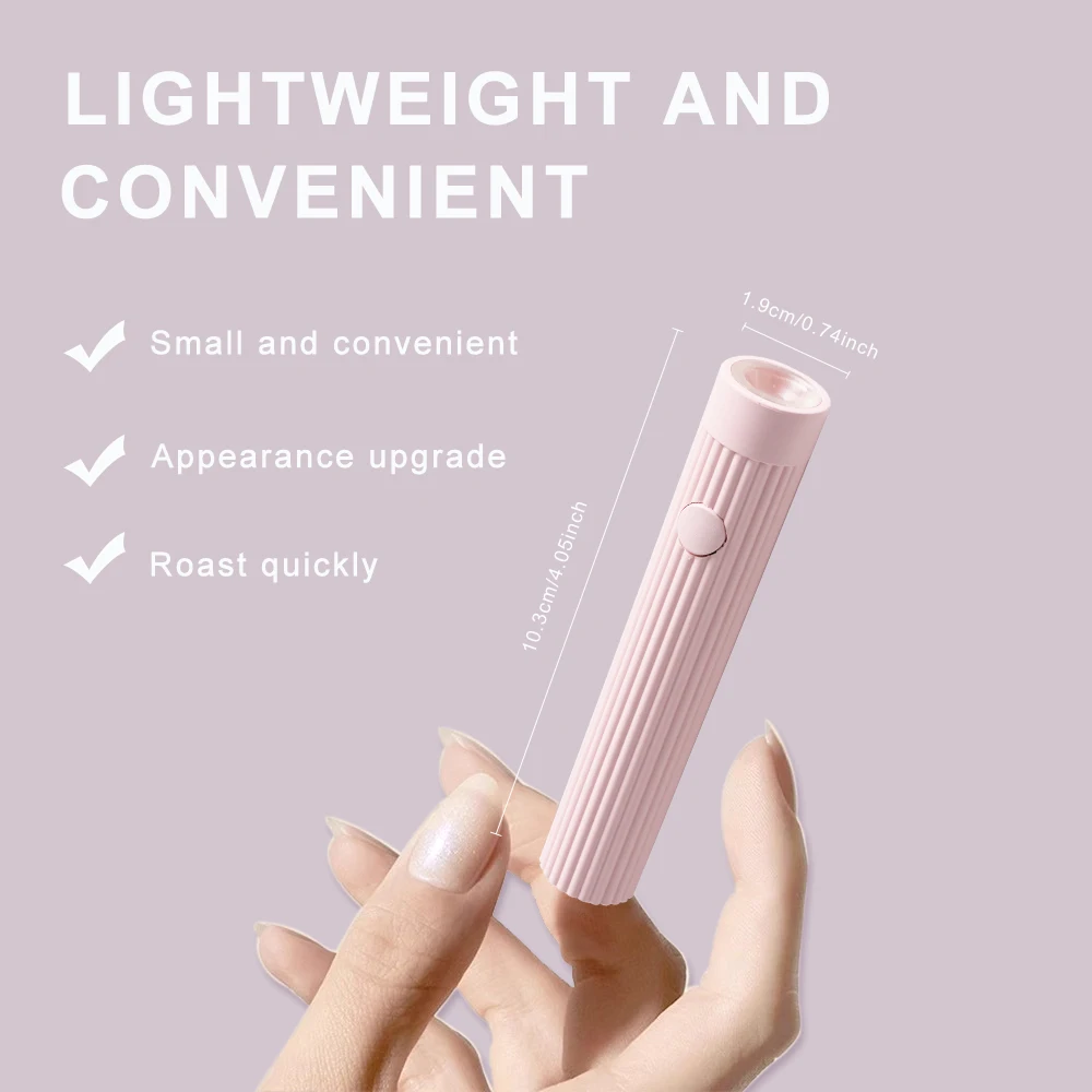 Handheld Nail UV Lamp Mini 3W Nail Light Portable Cordless Rechargeable Manicure Lamp for Fast Curing Nail Gel White Pink Color