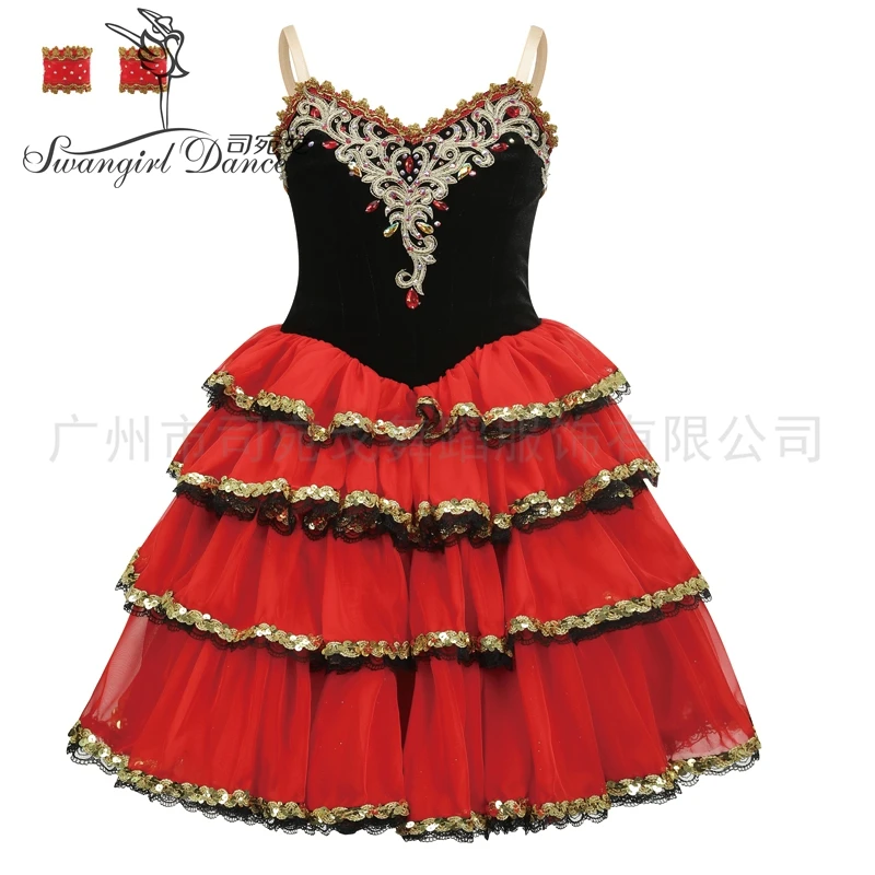 Don Quixote Adult Red Romantic Tutu Spanish Kitri Ballet Dress  Professional Tutu Ballet Spanish Dance Costume for girls BT4158