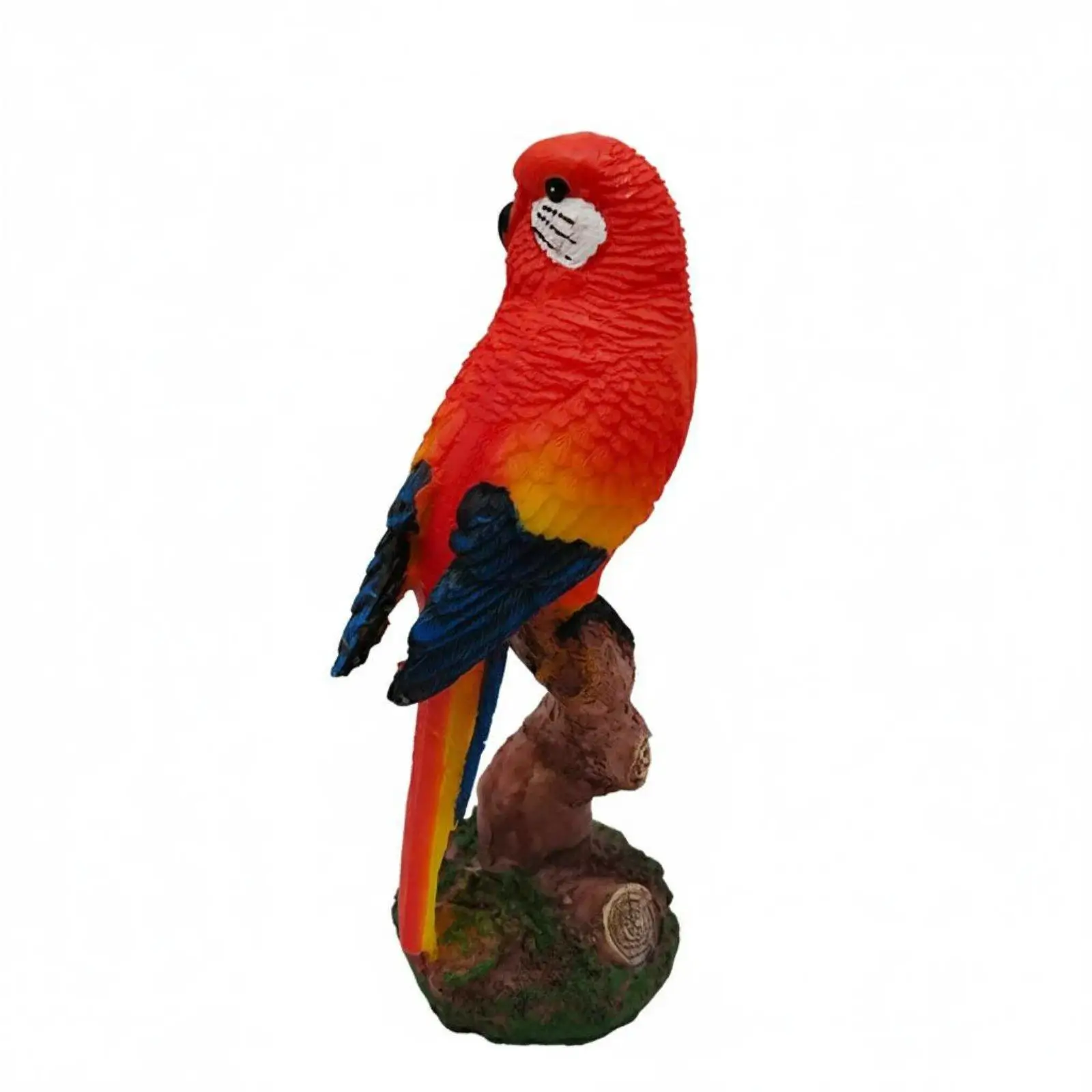 Resin parrot on branch statue, highly detailed resin parrot figurine, lifelike