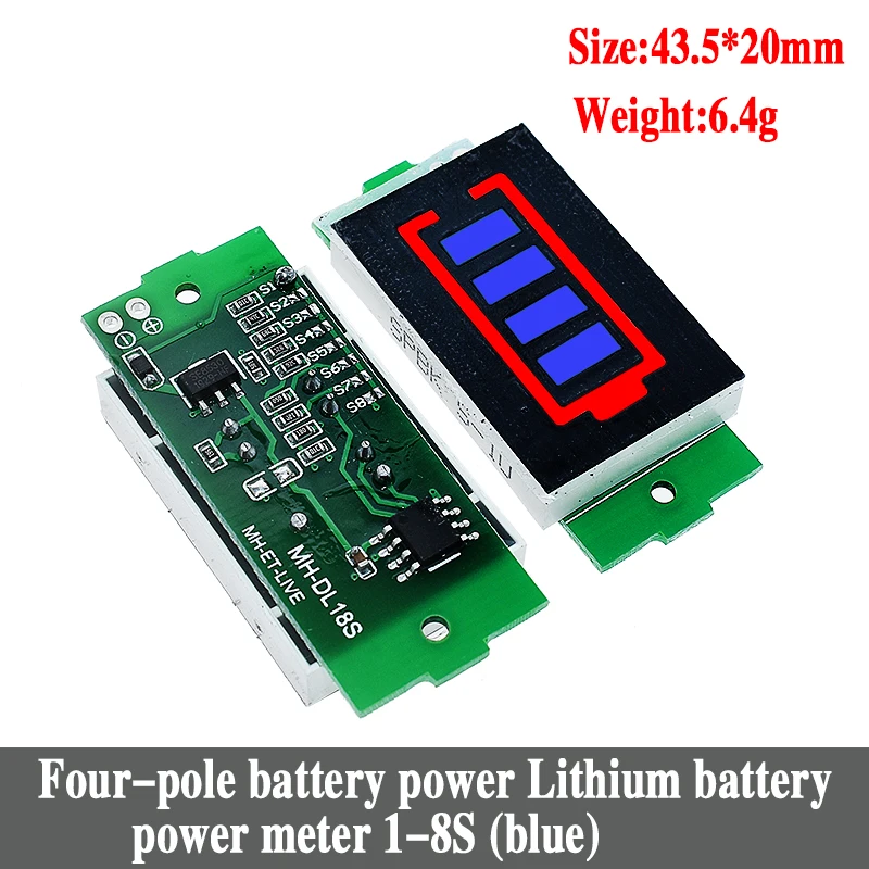 1S - 4S-8S Single 3.7V Lithium Battery Capacity Indicator Module 4.2V Blue Display Electric Vehicle Battery Power Tester Li-ion