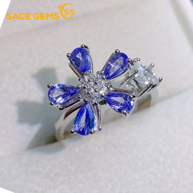 

SACE GEMS Fashion Resizable 3*5MM Natual Tanzanite Rings for Women 925Sterling Silver Wedding Party Fine Jewelry Festival Gift