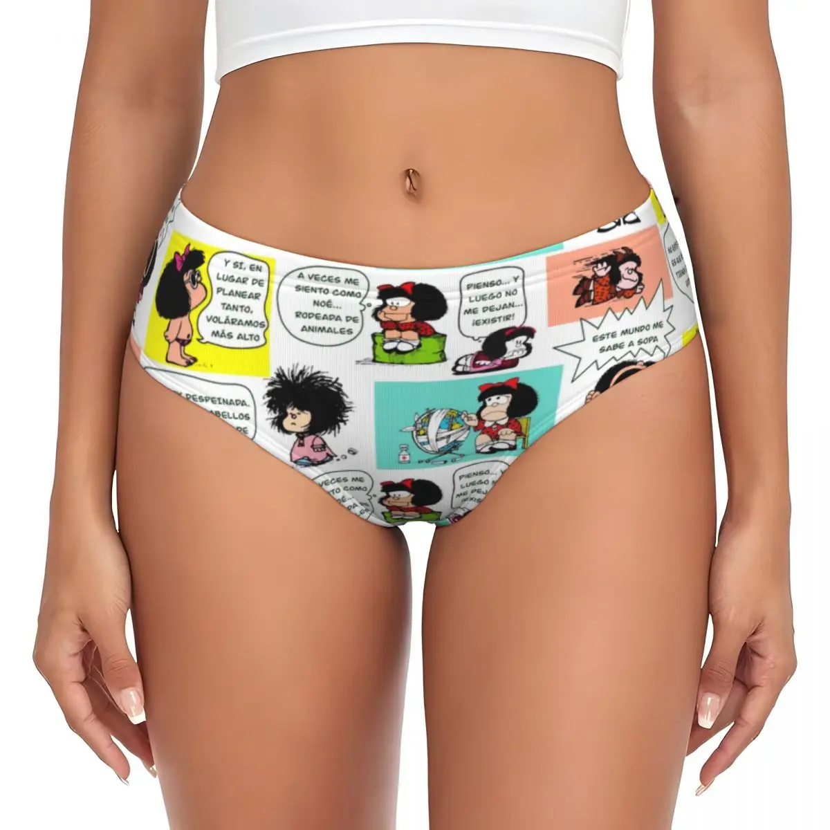 Custom Women's Vintage Manga Mafalda Panties Underwear Female Soft Brief Panties Kawaii Quino Cartoon Briefs Underpants