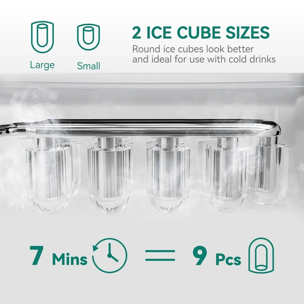 HAOYUNMA-Machine à Glace Portable en Acier Inoxydable, 9 Cubes/6MIN, 26LBS/24H, Améliorée, avec Poignée de Transport