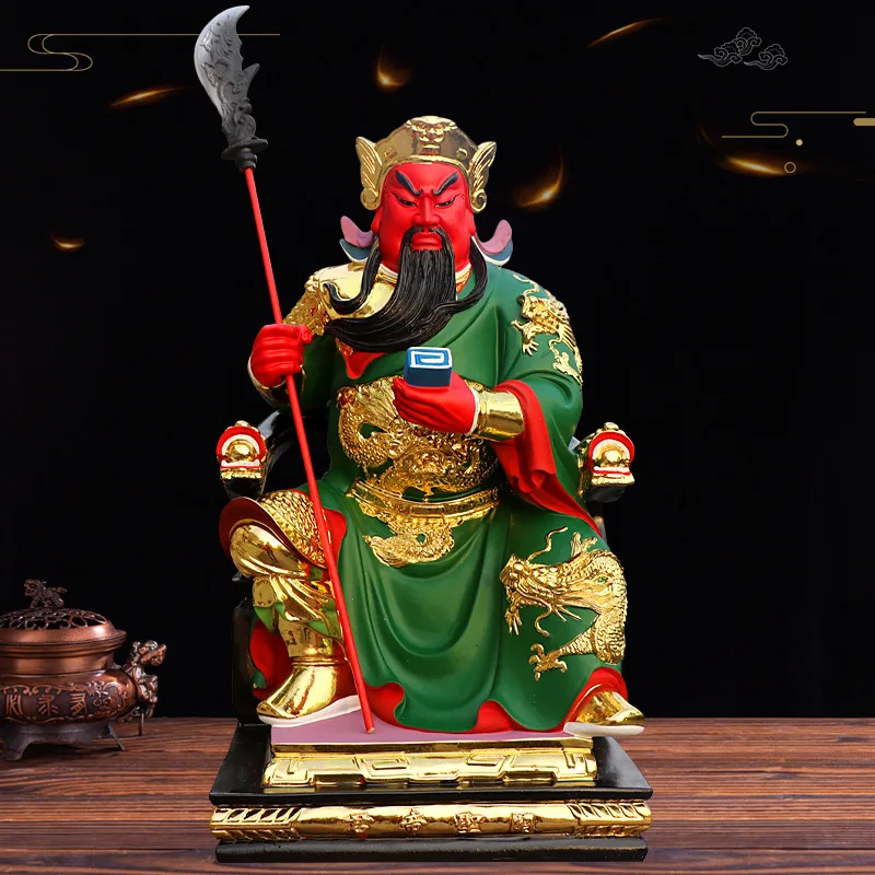 Resin Fiberglass Sitting Guangong Statue God of Wealth Guandi Guan Yu Lucky Fortune Decorative Figurine Ornament for Home Store