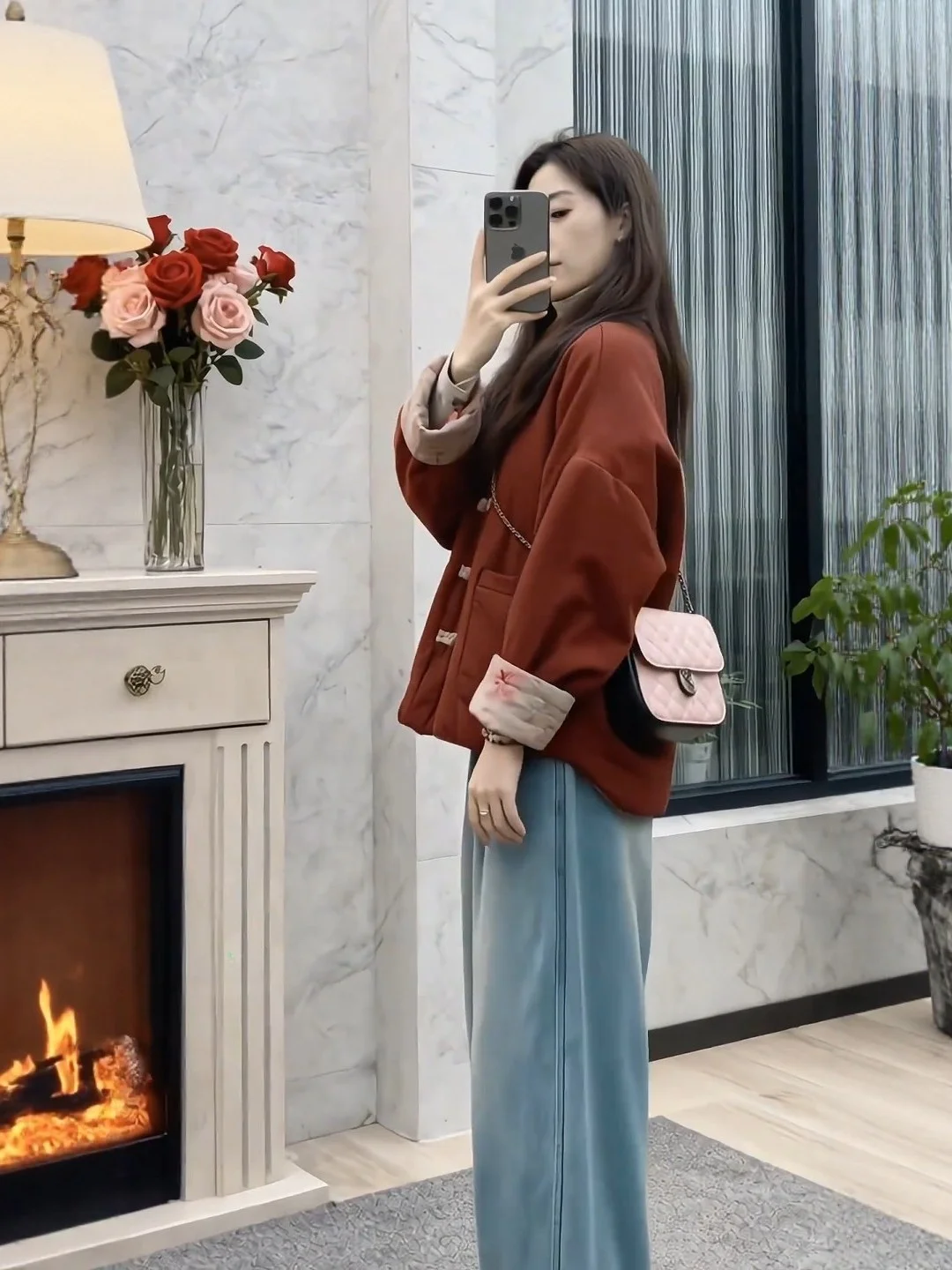 เสื้อโค้ทผ้าฝ้ายสองด้านสไตล์เกาหลีสำหรับผู้หญิง แฟชั่นทรงสลิม ทรงตรงแบบจีน แขนยาว