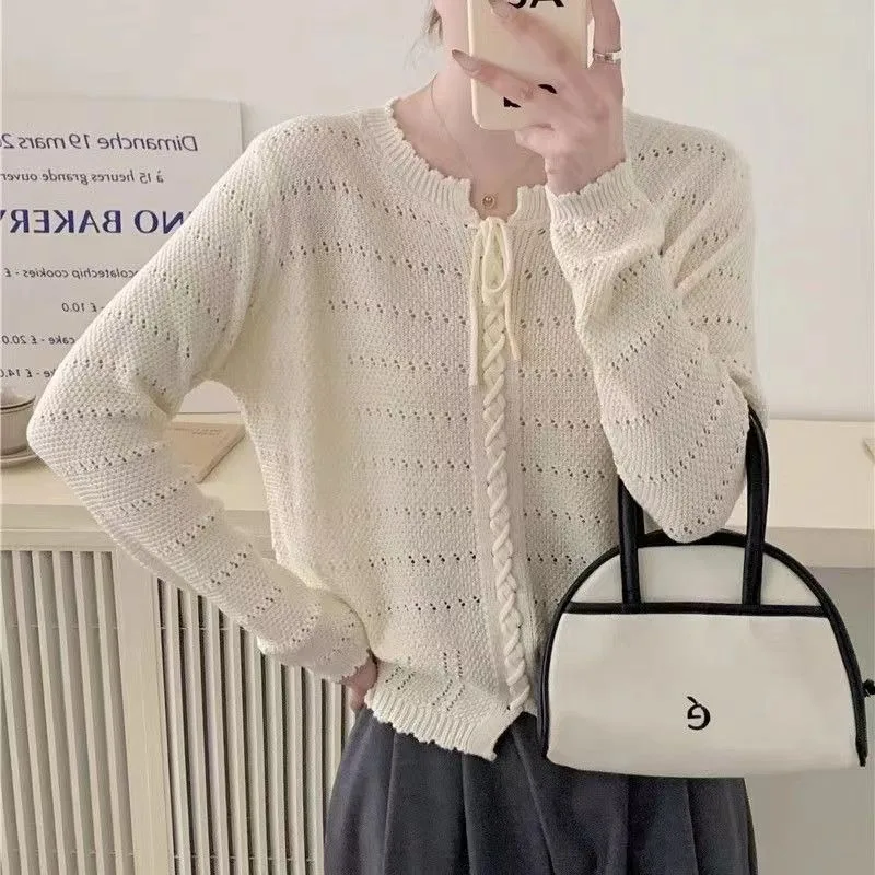 

Keep Slim Fit Short Sleeve Knitted Sweater Sexy Thin Korean Style Women's Top Long Sleeve Thin Crew Neck Summer Fashion CQ383