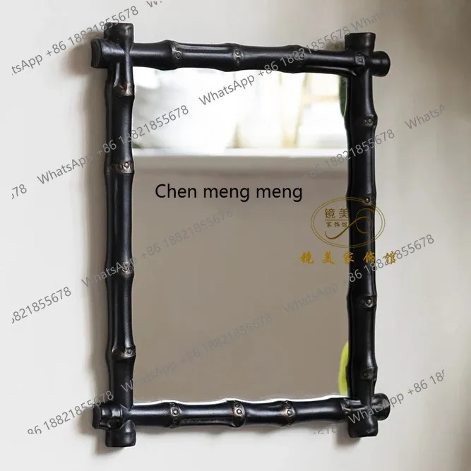 

French medieval bamboo makeup mirror, American fireplace decorative mirror, European bathroom retro bathroom mirror