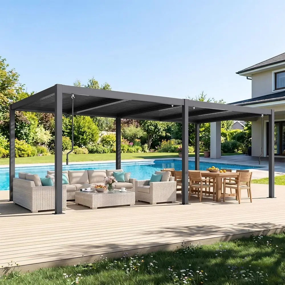 

Pergola Louvered 10x20,Metal Hardtop Pergola with Adjustable Roo or Sun & Rain Shade, Outdoor Gazebo with Integrated Drainage Sy