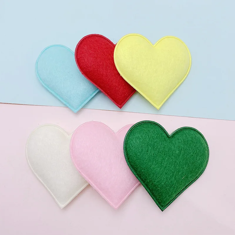 30Pcs 6.5*6CM Two Side Felt Heart Padded Appliques For Baby Clothes Sock Hat Sewing DIY Headwear Bow Accessories Patches