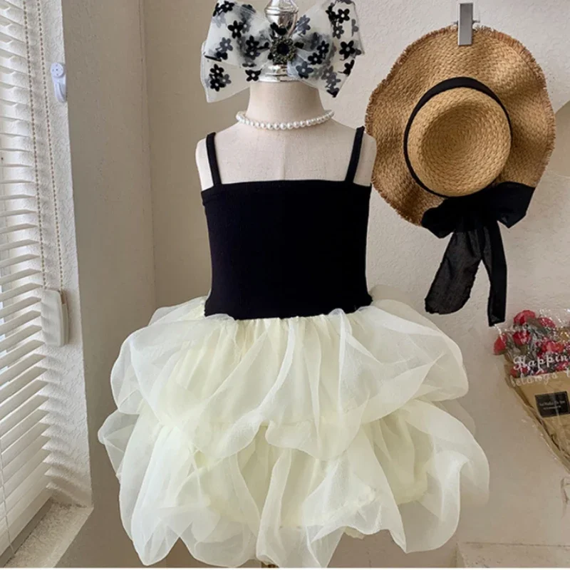 

Big Tutu Summer Girls Dress New Style Lace Mesh Princess Dresses Sling Backless Tulle Dress For Girls Children Party Clothes