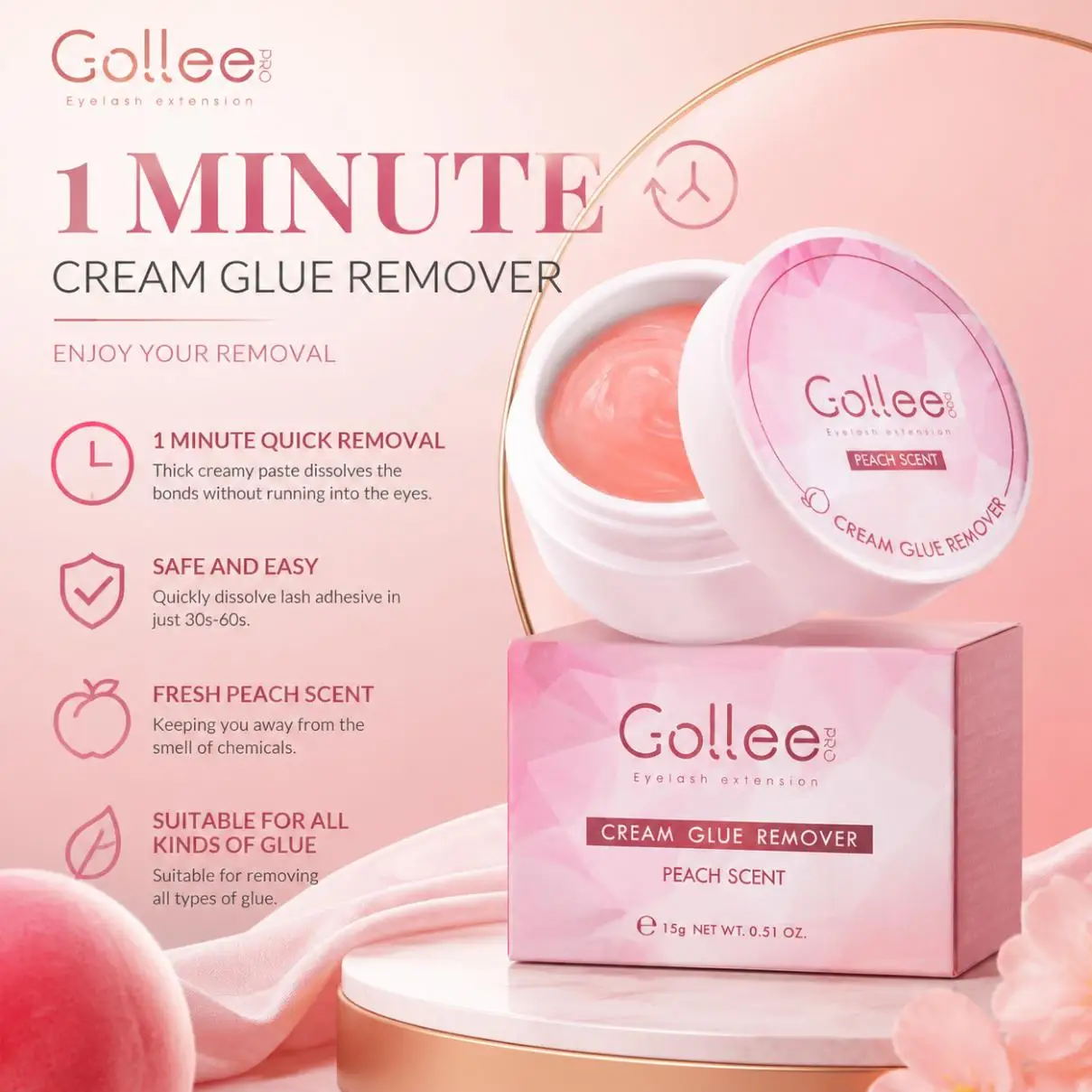 GOLLEE 60S Fast Dissolve Lash Remover for Lash Extensions Eyelash Extensions No Damage to Natural Lash Eyelash Adhesive Remover