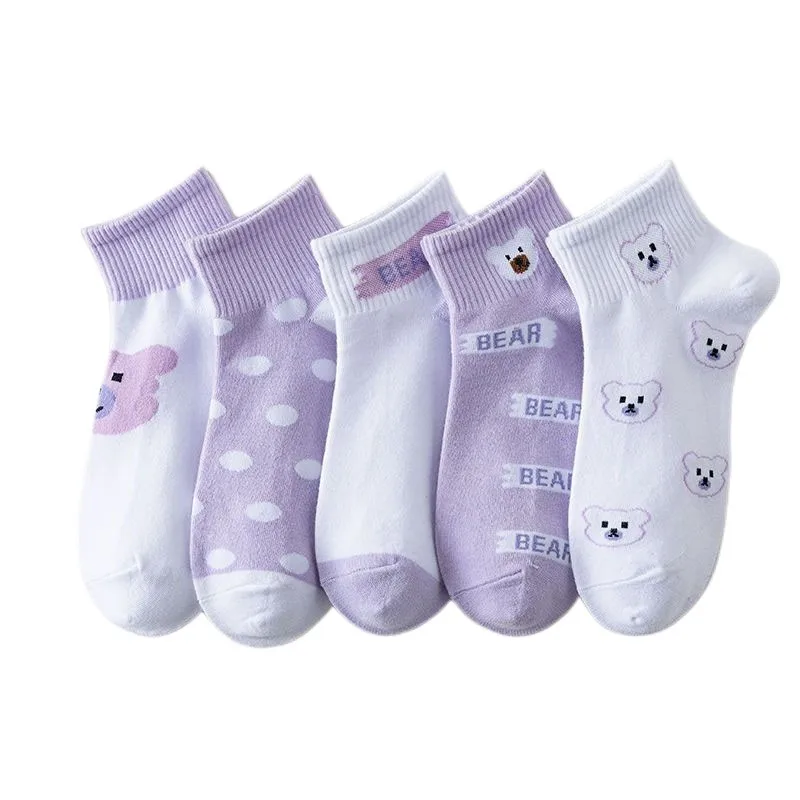 Women's Socks kawaii Cute Fashion Checked Animal Fruit Print Ankle Socks Woman Spring Summer Thin No Show Socks AZ101