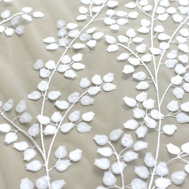 Pastoral 3D satin embroidery branches wedding dress veil DIY clothing fabric lace off white