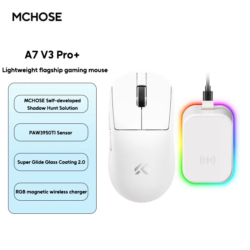 A7 V2 Pro A7V3 A7 V3 Pro Ultra Gaming Mouse PAW3955Ti PAW3950 8K Tri-mode Wireless Ergonomics Wired FPS Low Latency Gaming Mouse
