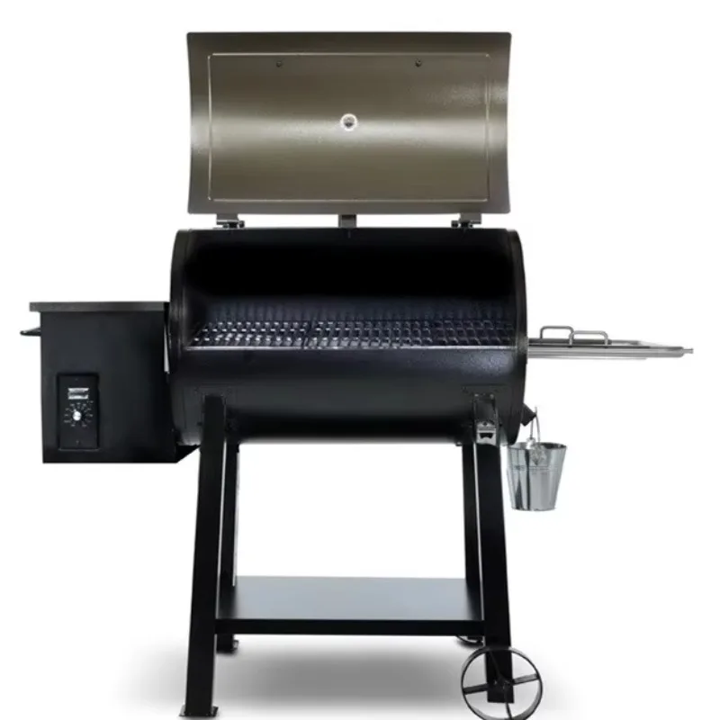 Professional Deluxe Outside Barrel Wood Pellet Charcoal Smoker BBQ Barbecue Grills With Rolling Cart