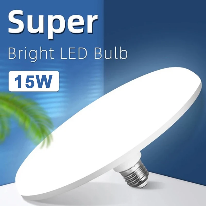 Bombilla LED E27 de 220V, lámpara superbrillante de 15W, luces UFO, iluminación blanca fría para interiores, lámparas de mesa para garaje