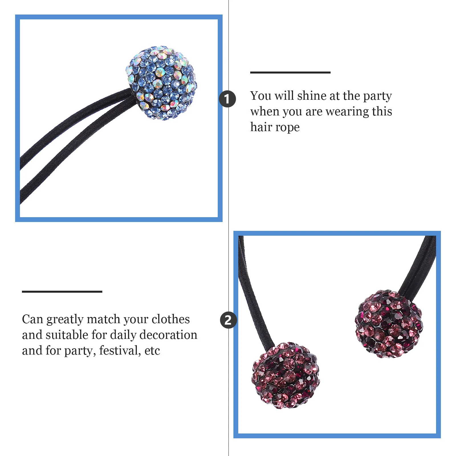 

3pcs Rhinestone Ties Sparkly Elastic Rope For Women Girls Hair Accessories Party Festival Scrunchies Hair Band