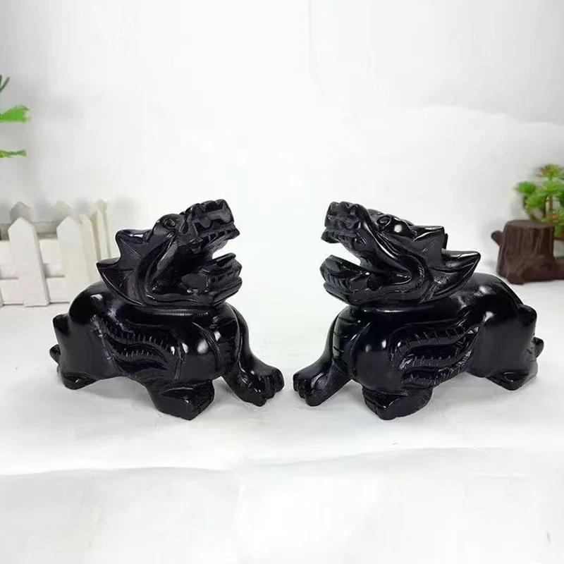 

Wholesale Natural Black Stone Pi Xiu Decoration Jade Picchu a Pair of Home Office Housewarming Gift Furnishings