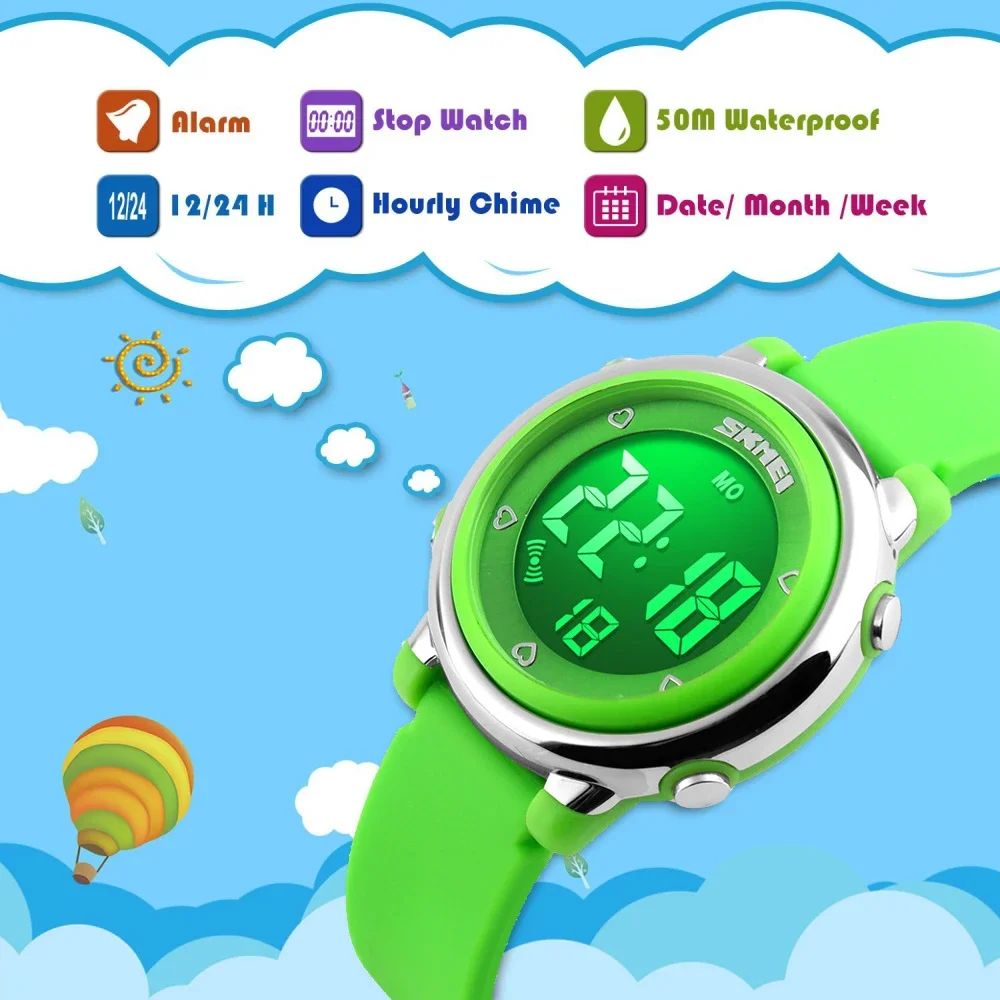 SKMEI 1100 Children Back Light Calendar Digital Wristwatches Relogio Infantil Sports Kids Watches Waterproof Alarm Watch