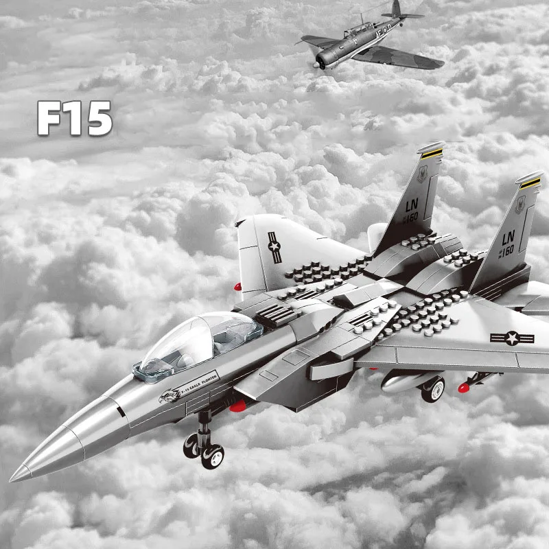 

Современная военная машина США F-15, модель истребителя, строительный блок, WW2, американские армейские фигурки, кирпичный орел, реактивный истребитель, игрушки