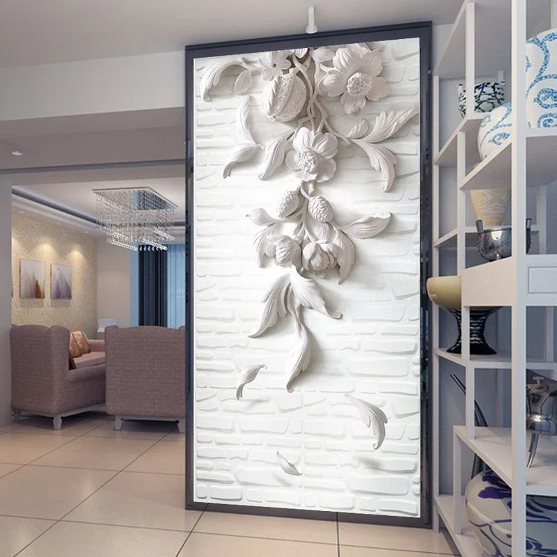 Custom Photo Wall Paper European Style 3D Embossed White Flower Art Mural Wall Painting For Living Room Entrance Wall Home Decor