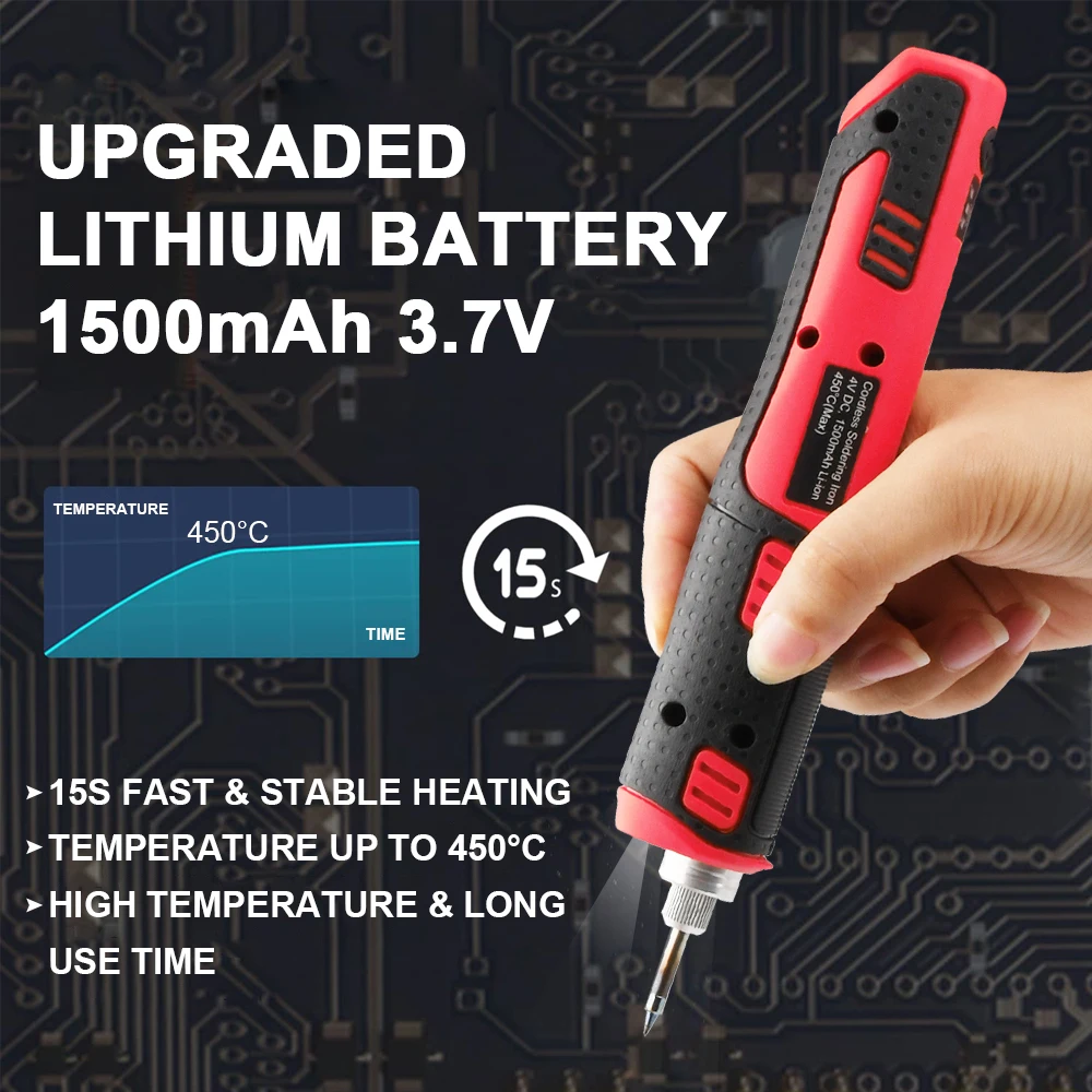 4V Cordless Soldering Iron Kit with 1500mAH Rapid Heat Lithium-Ion Battery Electronic Tin Welder Kit Portable Welding Tool