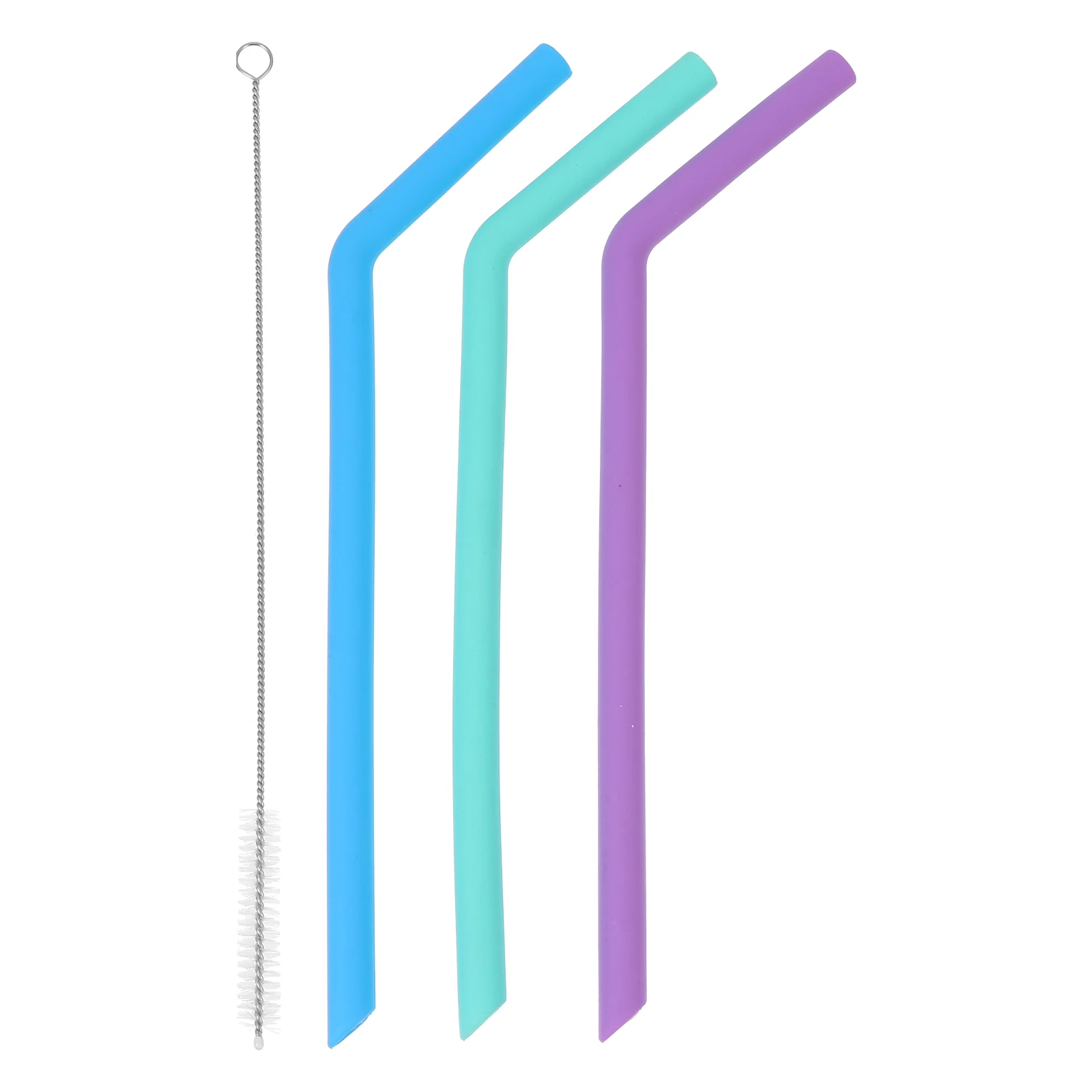 

4 pcs Silicone Straw Set Reusable Curved Drinking Straws Cleaning Brush for Party Camping Picnic Home Kitchen Bar