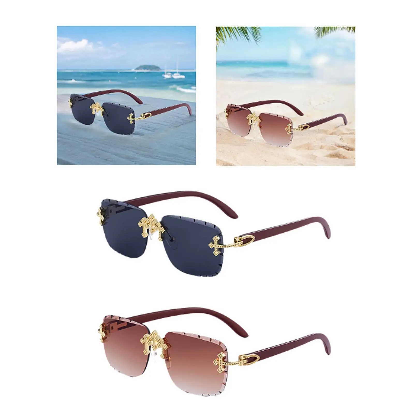 نظارات شمسية مستطيلة بدون إطار نظارات شمسية حديثة للقيادة نظارات بدون إطار للسفر والحفلات والسفر على الشاطئ في الهواء الطلق