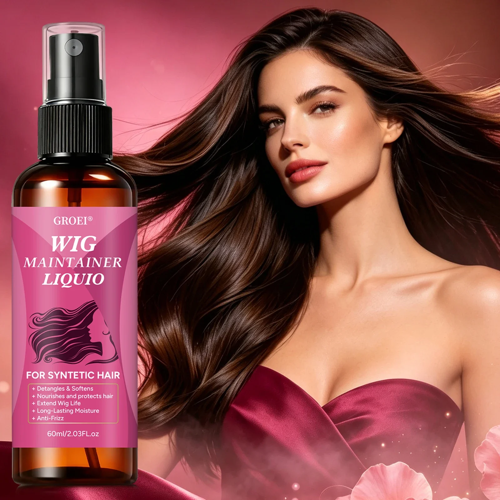 GROEI Anti‑Frizz Wig Maintainer Spray 60ml, Detangling Moisturizing Shine Care Liquid for Synthetic Hair Wigs - view 3