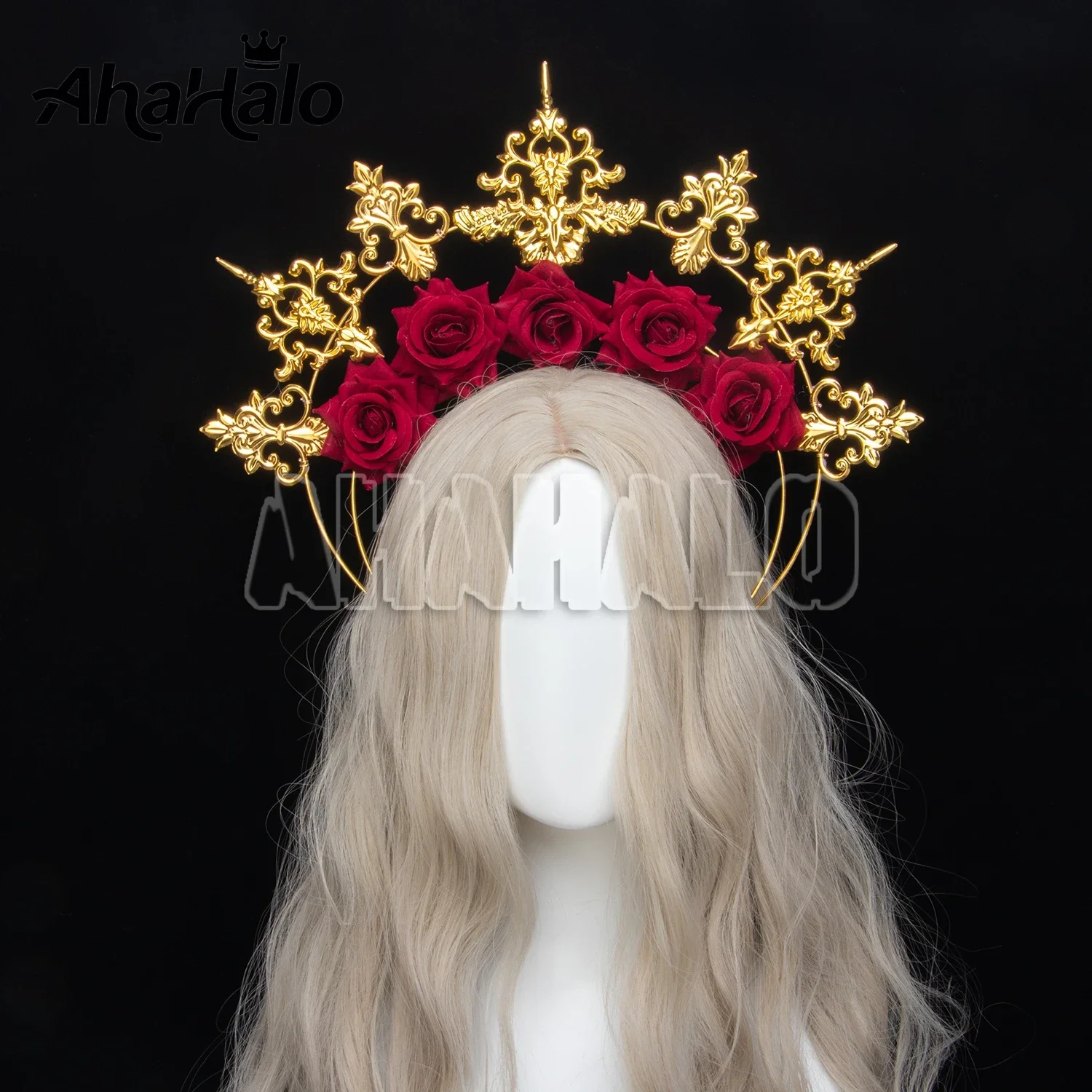 Gouden Roos Bloem Halo Kroon Mary Godin Festival Koningin Kroon Tiara Moederschap Fotoshoot Hoofddeksel Vrouwen Halloween Hoofdband