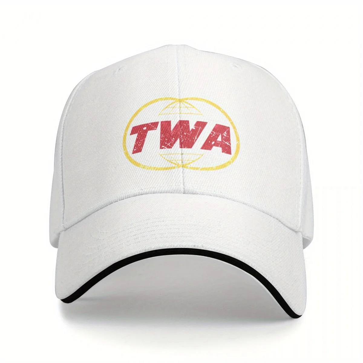 TWA Aviation Vintage Logo Baseball Cap - Lightweight Polyester Unisex Hat for Men & Women, Classic Black with Yellow 