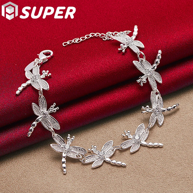 

925 Sterling Silver Full 8 Dragonfly Chain Bracelet For Women Charm Wedding Engagement Fashion Party Jewelry