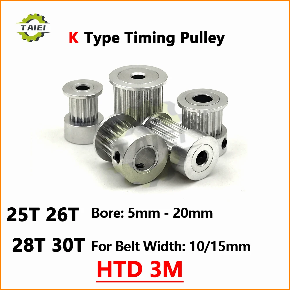 HTD 3M 25 26 28 30 Teeth Synchronous Pulley Bore 5mm-20mm Fit Belt Width 10/15mm 3M Gear High Torque Drive Pulley Timing Wheel