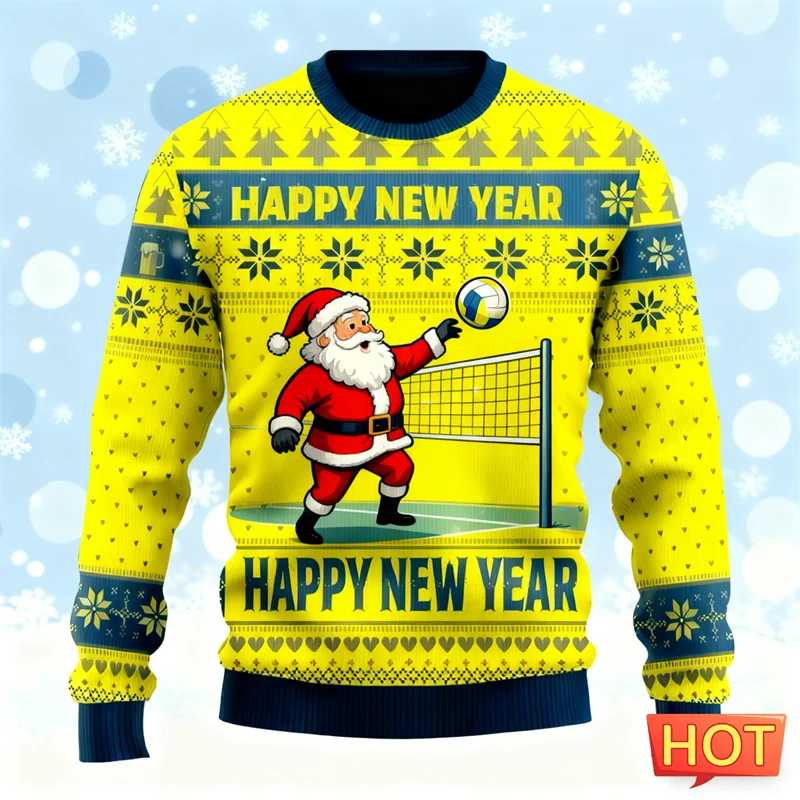 موضة سانتا كلوز الجرافيك سترة عيد الميلاد القبيحة للرجال العصرية الشارع الشهير ثلاثية الأبعاد مطبوعة بلوزات عادية المتضخم البلوفرات #5