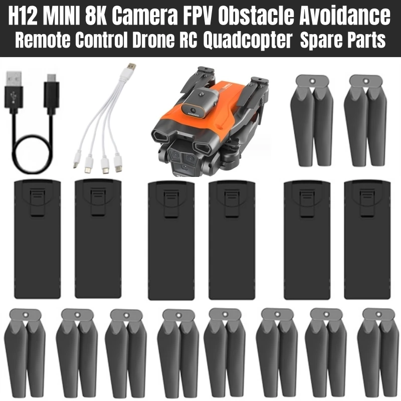 H12 MINI 8K Camera WIFI FPV Obstacle Avoidance Remote Control Drone RC Quadcopter Spare Parts 3.7V 1800mAh Battery/Propeller/USB