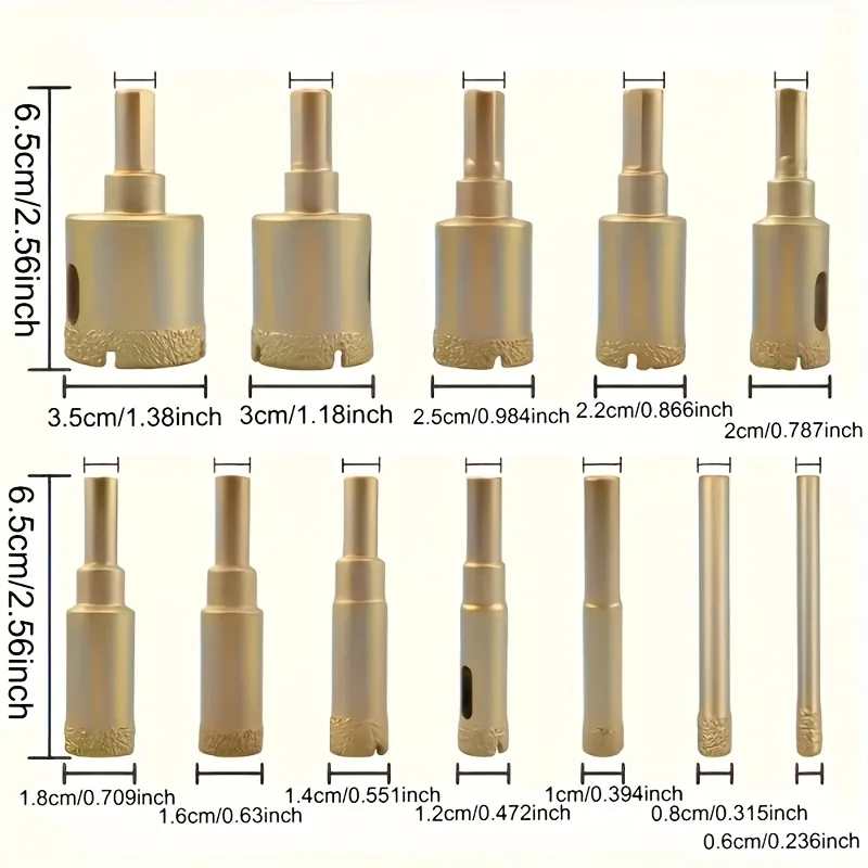 12Pcs Diamond Hole Saw Set 6-35mm, Vacuum Brazed Core Drill Bits for Tile Marble Ceramic Stone Drilling