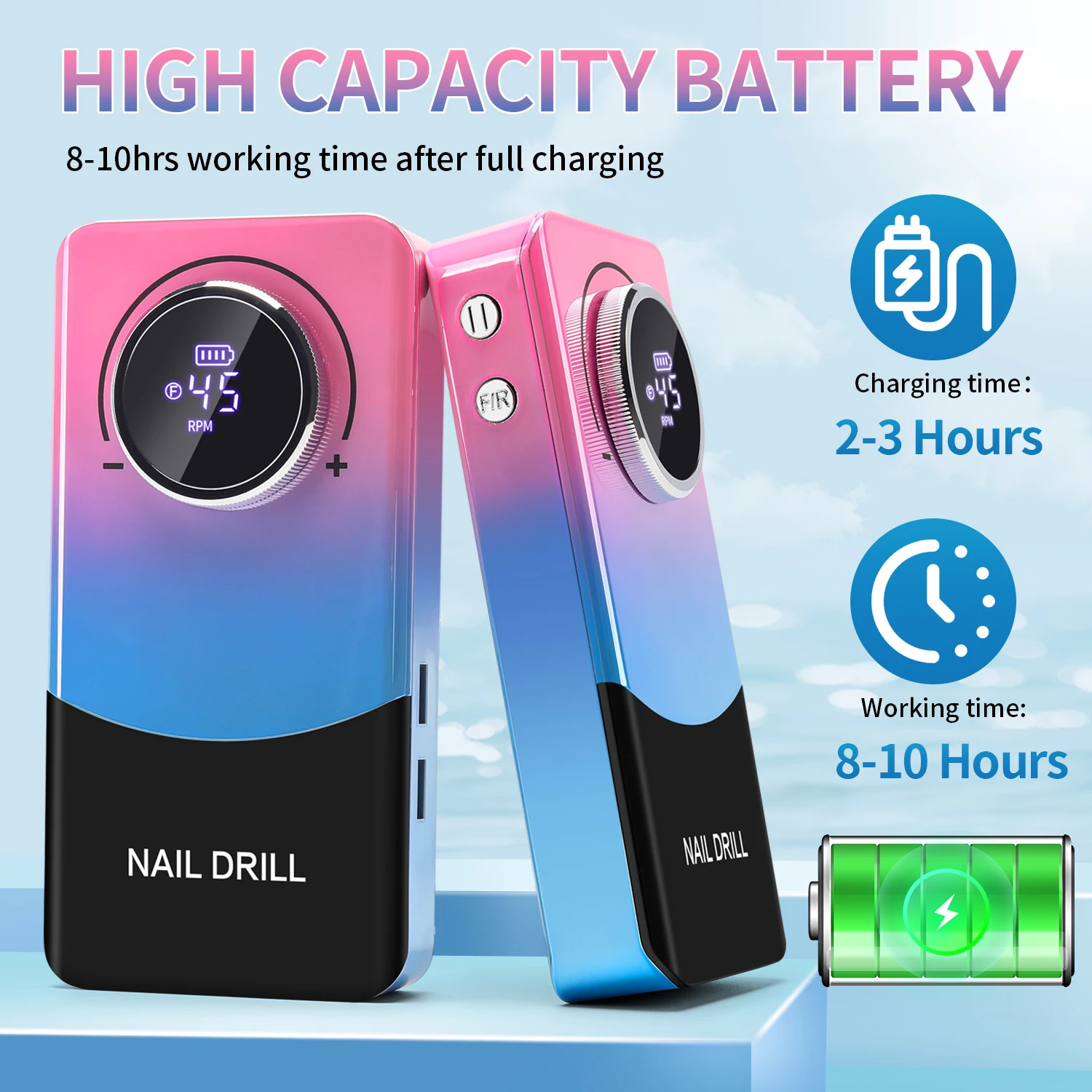 DianaBeauty 45000RPM Nail Drill Machine Rechargeable Cordless Nail Sander Portable Electric Nail File Manicure Cutter Nail Tools