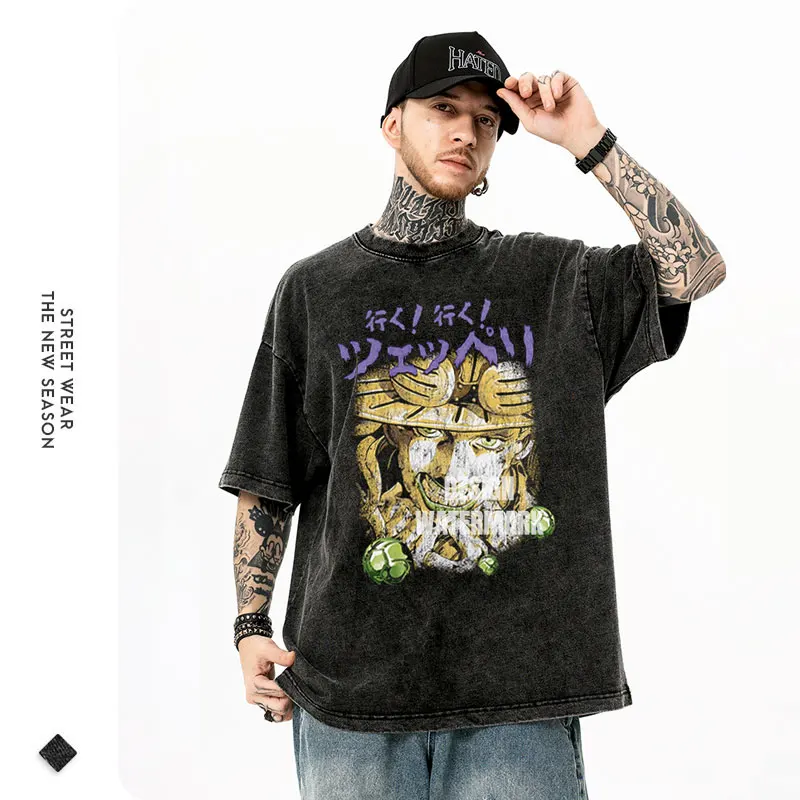 JOJO Steel Ball Run T-shirt Vintage Washed Zeppeli Gyro T Shirts Oversize Manga JOJO DIO Jotaro Jolyne Jean Pierre Tops Tees Men image 5