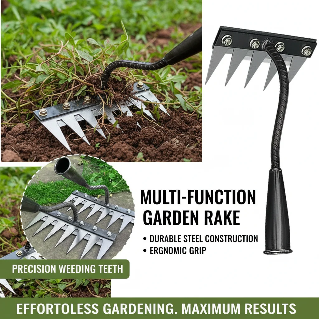 5-Tooth Iron Rake Agricultural Weeding Tool for Soil Loosening And Grass Plowing Efficient Land Plowing Tool