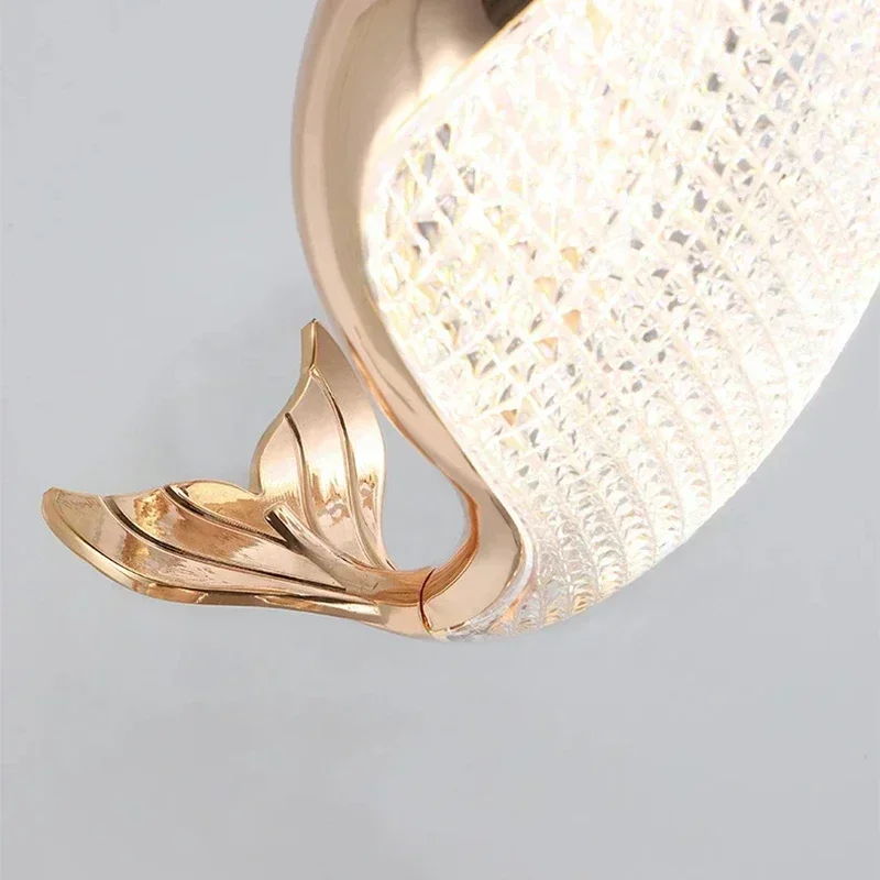Whale Shaped LED Chandelier Pendant Light for Children's Room Bedside Dining Hanging  Villa High-Rise Stairs