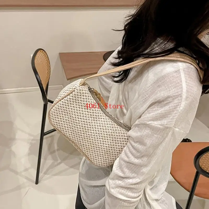 Women Shoulder Bag Purse Small Tote Handbag Rattan Woven Underarm Bag Tote
