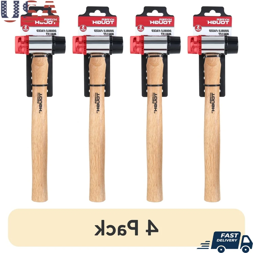 

4 Pack Double Face Mallet Hammer Replaceable Plastic Heads Wooden Handle Vibration Absorbing Ideal Wood Leather Jewelry Crafts
