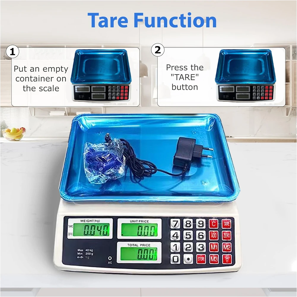 40kg/1g Price Computing Scale with Stainless Steel Plate Counting Weight Scale Waterproof Electronic Small Scale for Vegetables