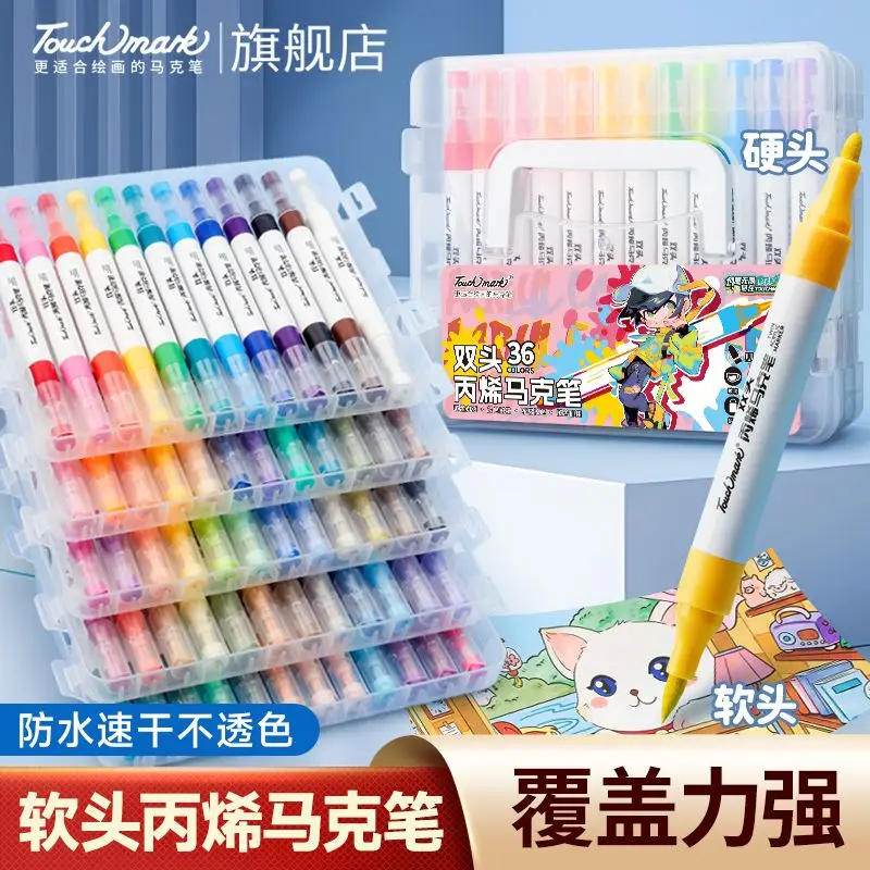 TOUCHMARK 12-60 Colors Acrylic Paint Marker Brush Tip Pens for Rock Stone Ceramic Porcelain Mug Wood Fabric Canvas Marking Pens