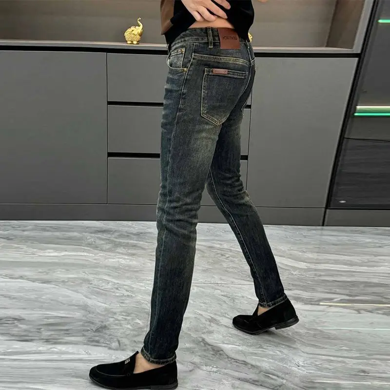 Korean Popular Clothes Menswear Clothing Men's Autumn New Fashion Luxury Retro Pants Slim Washed Long Work Bootcut Jeans for Man
