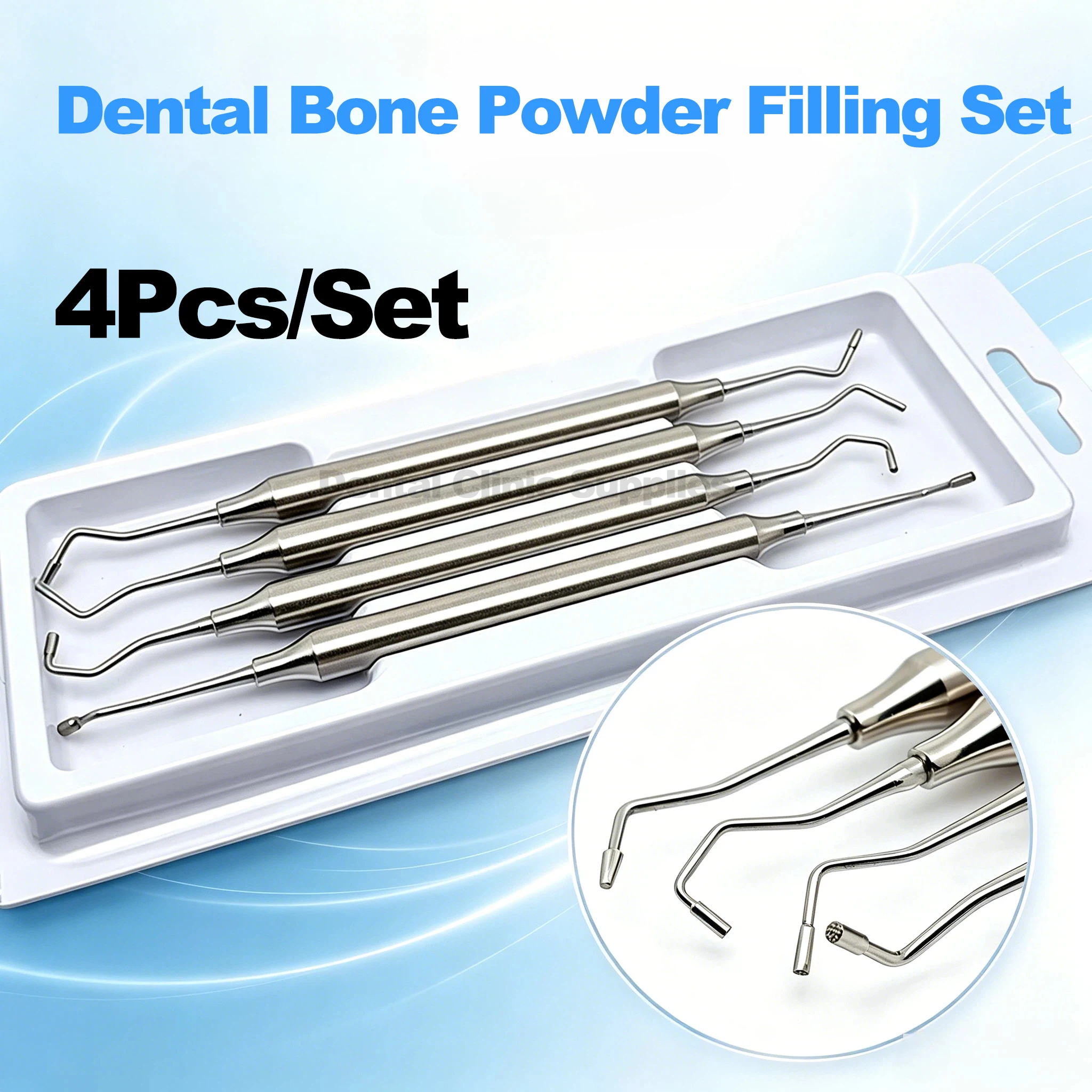 4PCS/Set Dental Bone Graft Filling Instrument Tool Bone Powder Delivery Device & Burnisher Plugger