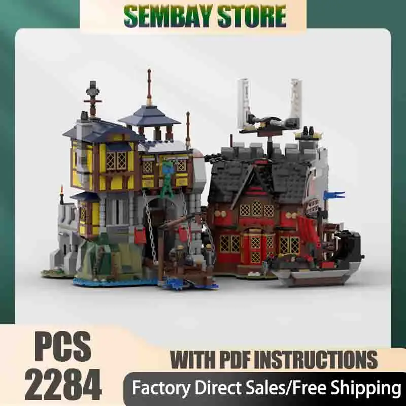 Modular City Moc Building Bricks Modular Castle Harbor And Pirate Tavern Technology Blocks Christmas DIY Toy Construction Gifts