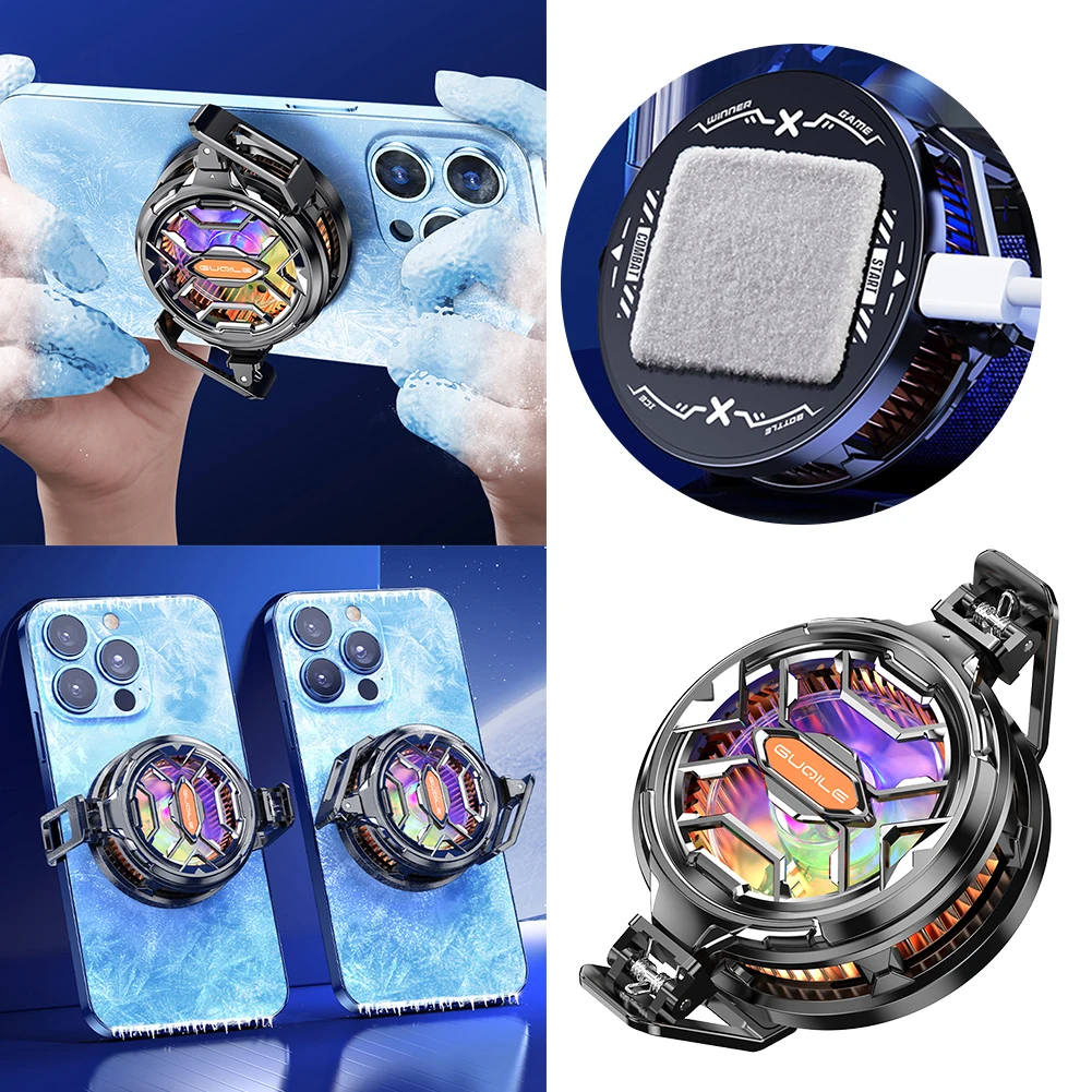 

Magnetic & Rotatable Back Clip Semiconductor Mobile Phone Cooler Radiator 7 Color Lighting RGB Phone Game Cooling Strong Cooling