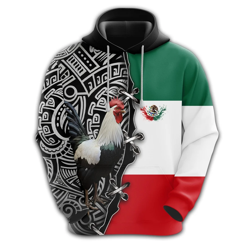 Mexico Rooster Graphic Sweatshirts Fashion Mexican National Emblem Hoodies For Men Clothes Casual Man Hoodie Unisex Hoody Tops